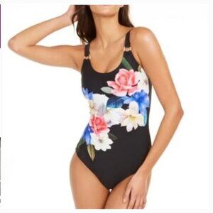 Calvin Klein One Piece Floral Swimsuit - Black, Blue, Pink